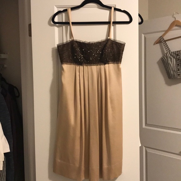 BCBG Maxazria Beaded Silk Champagne Dress Size 4 - Picture 1 of 3